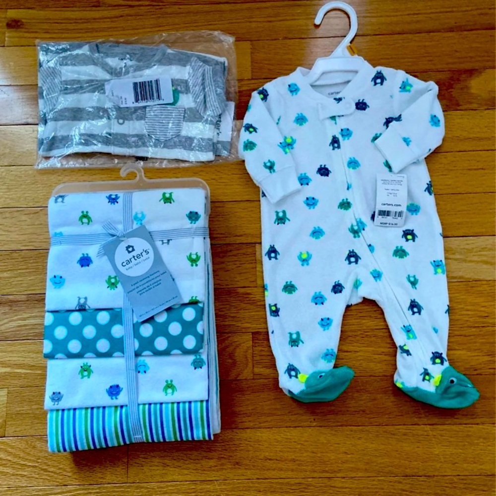 NWT Carter's Baby Boy Monster NB & 3 Mo Lot
